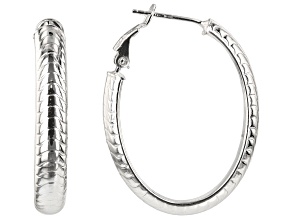Sterling Silver 1 3/8" Textured Oval Hoop Earrings