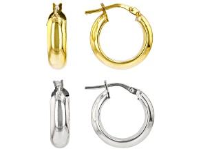 Sterling Silver & 18k Yellow Gold Over Sterling Silver 5/8" Polished Hoop Earring Set of 2