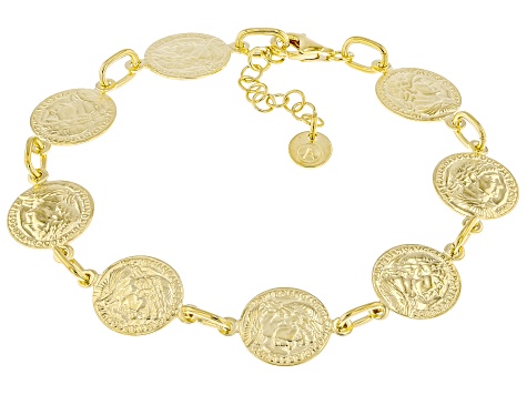 18k Yellow Gold Over Sterling Silver Faux Coin Station Bracelet