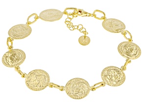 18k Yellow Gold Over Sterling Silver Faux Coin Station Bracelet