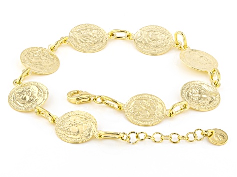 18k Yellow Gold Over Sterling Silver Faux Coin Station Bracelet