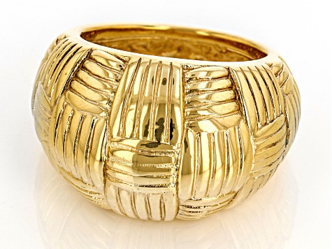 18k Yellow Gold Over Sterling Silver Basket Weave Pattern Ring