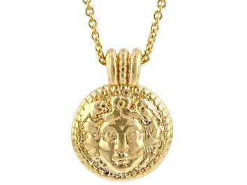 Picture of 18k Yellow Gold Over Sterling Silver Medusa Pendant 20 Inch Cable Link Necklace