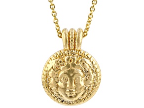 18k Yellow Gold Over Sterling Silver Medusa Pendant 20 Inch Cable Link Necklace