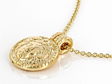 18k Yellow Gold Over Sterling Silver Medusa Pendant 20 Inch Cable Link Necklace