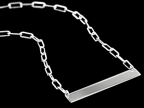 Sterling Silver Paperclip Link Bar 18 Inch Necklace