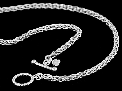 Sterling Silver Wheat Link 18 Inch Necklace With Toggle Bar