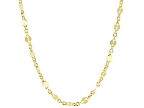 18k Yellow Gold Over Sterling Silver Mirror & Cable Link Station 18 Inch Necklace