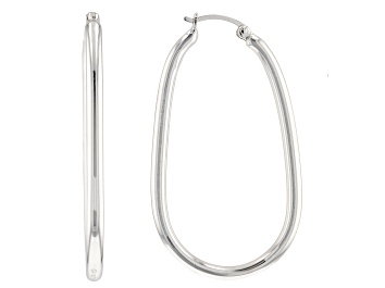 Picture of Rhodium Over Sterling Silver 2" Oval Hoop Earrings