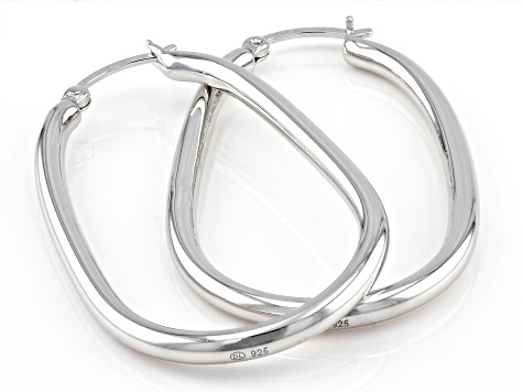 Rhodium Over Sterling Silver 2" Oval Hoop Earrings