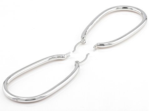 Rhodium Over Sterling Silver 2" Oval Hoop Earrings