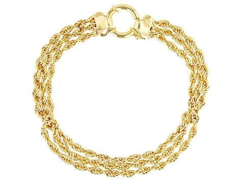 18k Yellow Gold Over Sterling Silver Triple Row Rope Link Bracelet