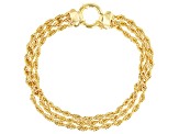 18k Yellow Gold Over Sterling Silver Triple Row Rope Link Bracelet