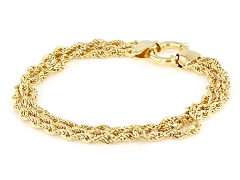 18k Yellow Gold Over Sterling Silver Triple Row Rope Link Bracelet