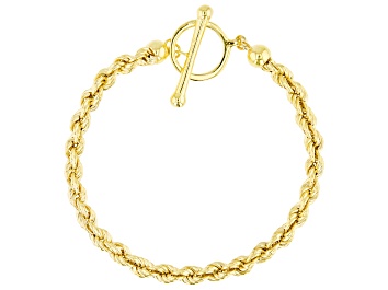 Picture of 18k Yellow Gold Over Sterling Silver 4.7mm Rope Link Toggle Bracelet