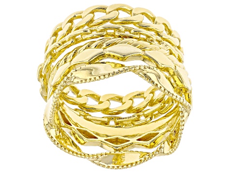 18k Yellow Gold Over Sterling Silver Set Of 5 Stackable Band Rings ...