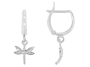 Sterling Silver Dragonfly Dangling Huggie Hoop Earrings