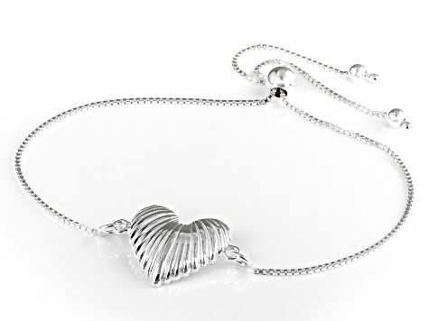 Sterling Silver Textured Heart Bolo Bracelet
