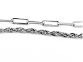 Sterling Silver 2mm Rope & 2.5mm Paperclip Link Bracelet Set of 2