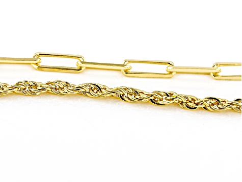 18k Yellow Gold Over Sterling Silver 2mm Rope & 2.5mm Paperclip Link ...