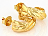 18k Yellow Gold Over Sterling Silver Braided Design 9/16" J-Hoop Earrings