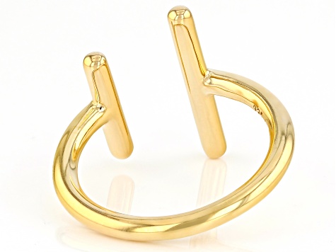 18k Yellow Gold Over Sterling Silver Bar Cuff Ring