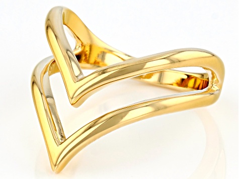 18k Yellow Gold Over Sterling Silver Open Chevron Design Ring