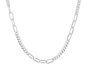 Sterling Silver Cuban & Paperclip Link Station 20 Inch Necklace