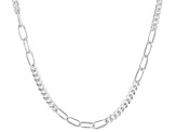 Sterling Silver Cuban & Paperclip Link Station 20 Inch Necklace