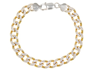 Picture of Sterling Silver & 18k Yellow Gold Over Sterling Silver 8mm Diamond-Cut Curb Link Bracelet