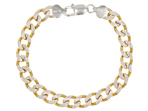 Sterling Silver & 18k Yellow Gold Over Sterling Silver 8mm Diamond-Cut Curb Link Bracelet