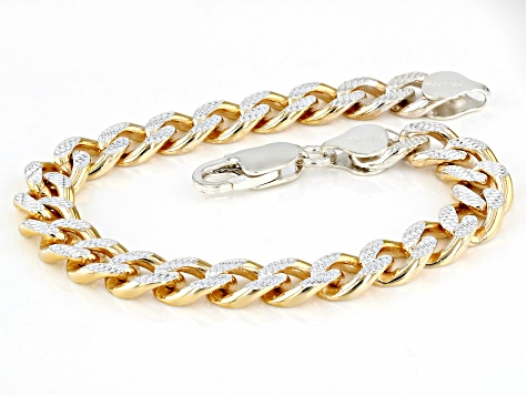 Sterling Silver & 18k Yellow Gold Over Sterling Silver 8mm Diamond-Cut Curb Link Bracelet