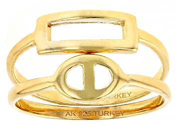 Picture of 18k Yellow Gold Over Sterling Silver Mariner Link & Paperclip Link Ring Set of 2