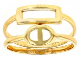 18k Yellow Gold Over Sterling Silver Mariner Link & Paperclip Link Ring Set of 2