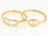18k Yellow Gold Over Sterling Silver Mariner Link & Paperclip Link Ring Set of 2