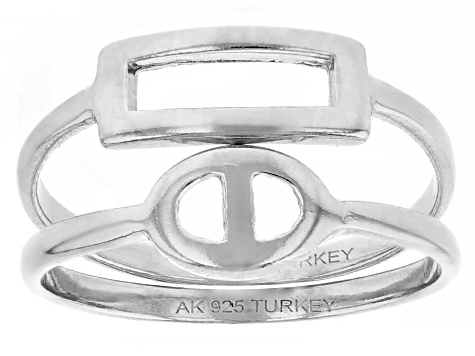 Sterling Silver Mariner Link & Paperclip Link Ring Set of 2