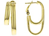 18k Yellow Gold Over Sterling Silver Double Oval Link J-Hoop Earrings