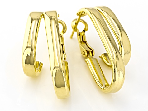 18k Yellow Gold Over Sterling Silver Double Oval Link J-Hoop Earrings