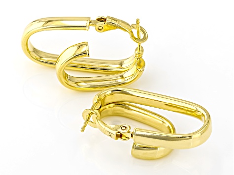 18k Yellow Gold Over Sterling Silver Double Oval Link J-Hoop Earrings