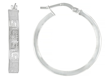 Picture of Sterling Silver Greek Key 1 1/32" Hoop Earrings