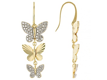 Picture of 18k Yellow Gold Over Sterling Silver & Rhodium Over Sterling Silver Butterfly Dangle Earrings