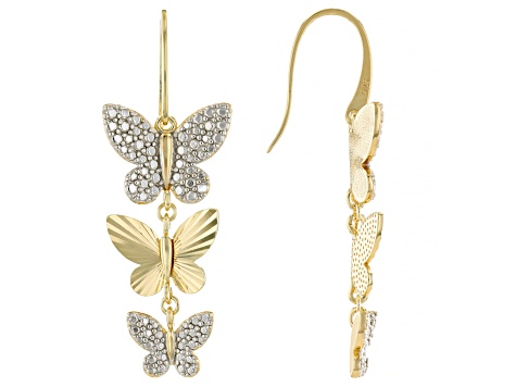 18k Yellow Gold Over Sterling Silver & Rhodium Over Sterling Silver Butterfly Dangle Earrings