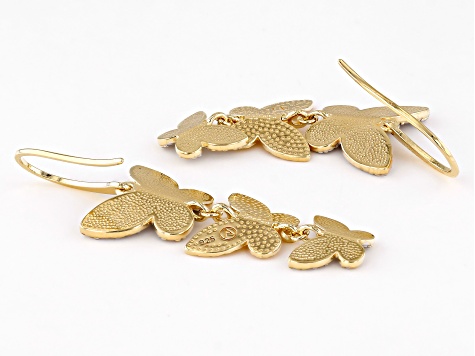 18k Yellow Gold Over Sterling Silver & Rhodium Over Sterling Silver  Butterfly Dangle Earrings - AG1165