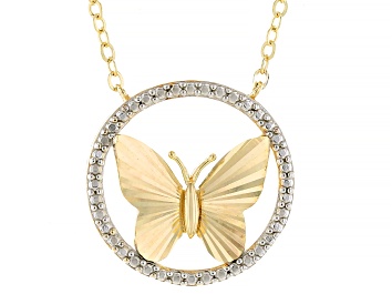 Picture of 18k Yellow Gold Over Sterling Silver & Rhodium Over Sterling Silver Butterfly 20 Inch Necklace