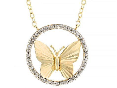 18k Yellow Gold Over Sterling Silver & Rhodium Over Sterling Silver Butterfly 20 Inch Necklace
