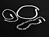 Sterling Silver Bead, Paperclip, & Herringbone Link Bracelet Set of 3