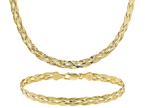 18k Yellow Gold Over Sterling Silver 5mm Braided Herringbone Link ...