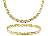 18k Yellow Gold Over Sterling Silver 5mm Braided Herringbone Link Bracelet & 18 Inch Chain Set of 2