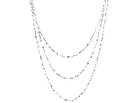 Sterling Silver Mirror Link Multi-Row 18 Inch Necklace & Dangle Earrings Set of 2