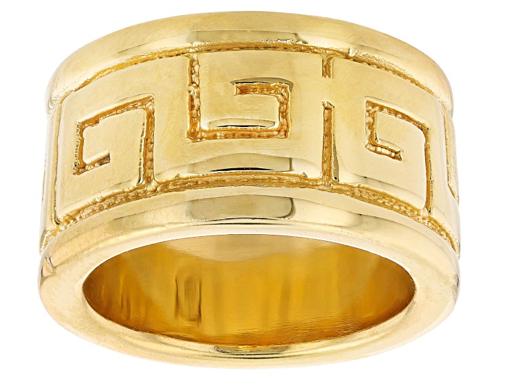18k Yellow Gold Over Sterling Silver 13mm Greek Key Band Ring